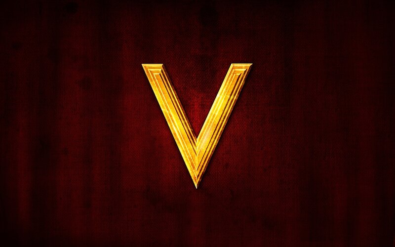 golden letter V on red background