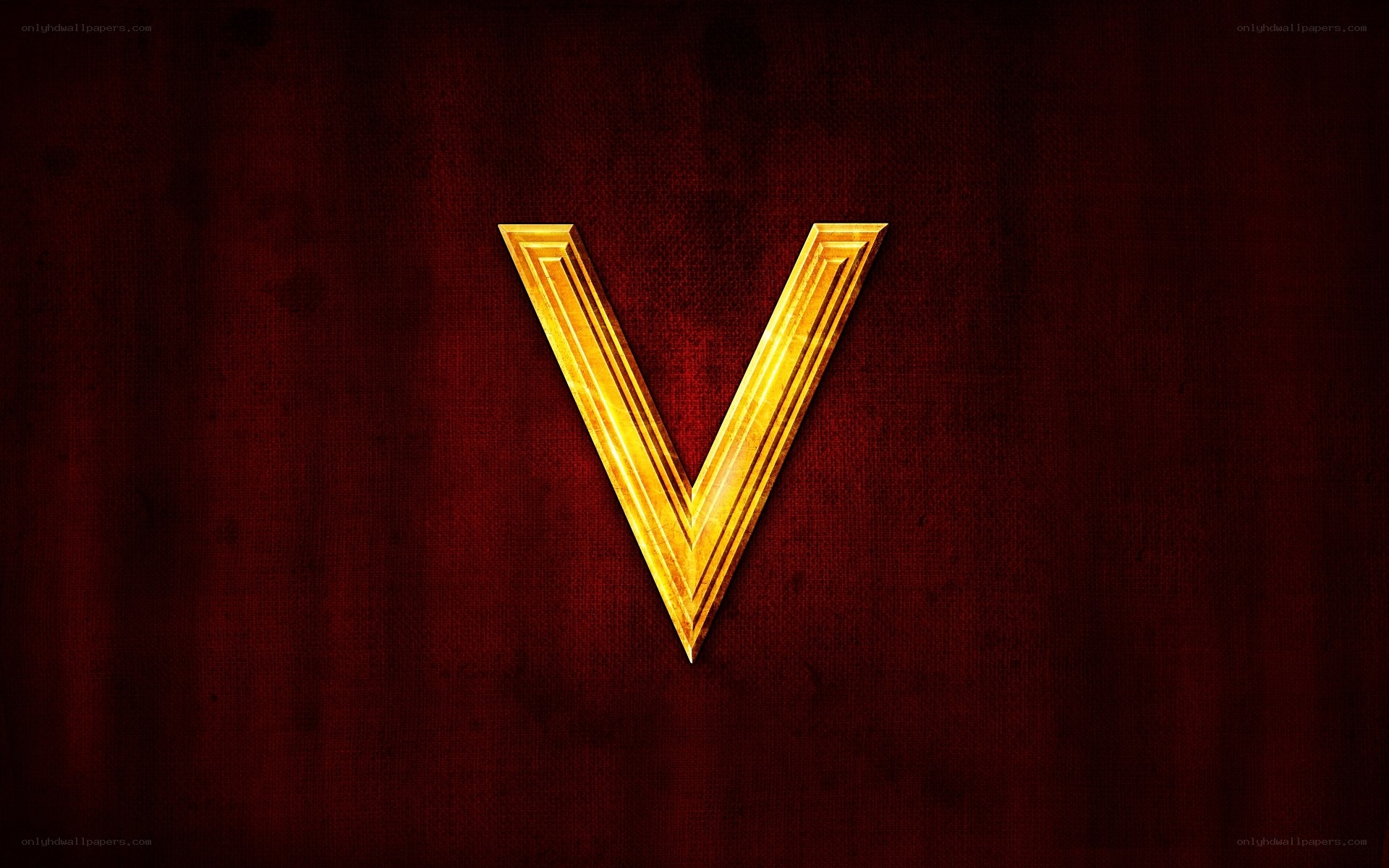 golden letter V on red background