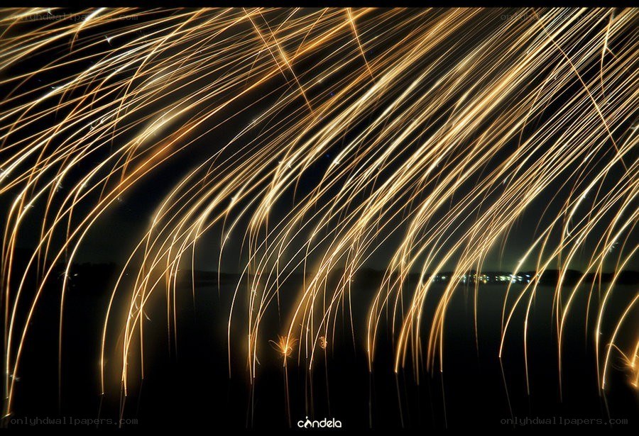 Golden light trails at night