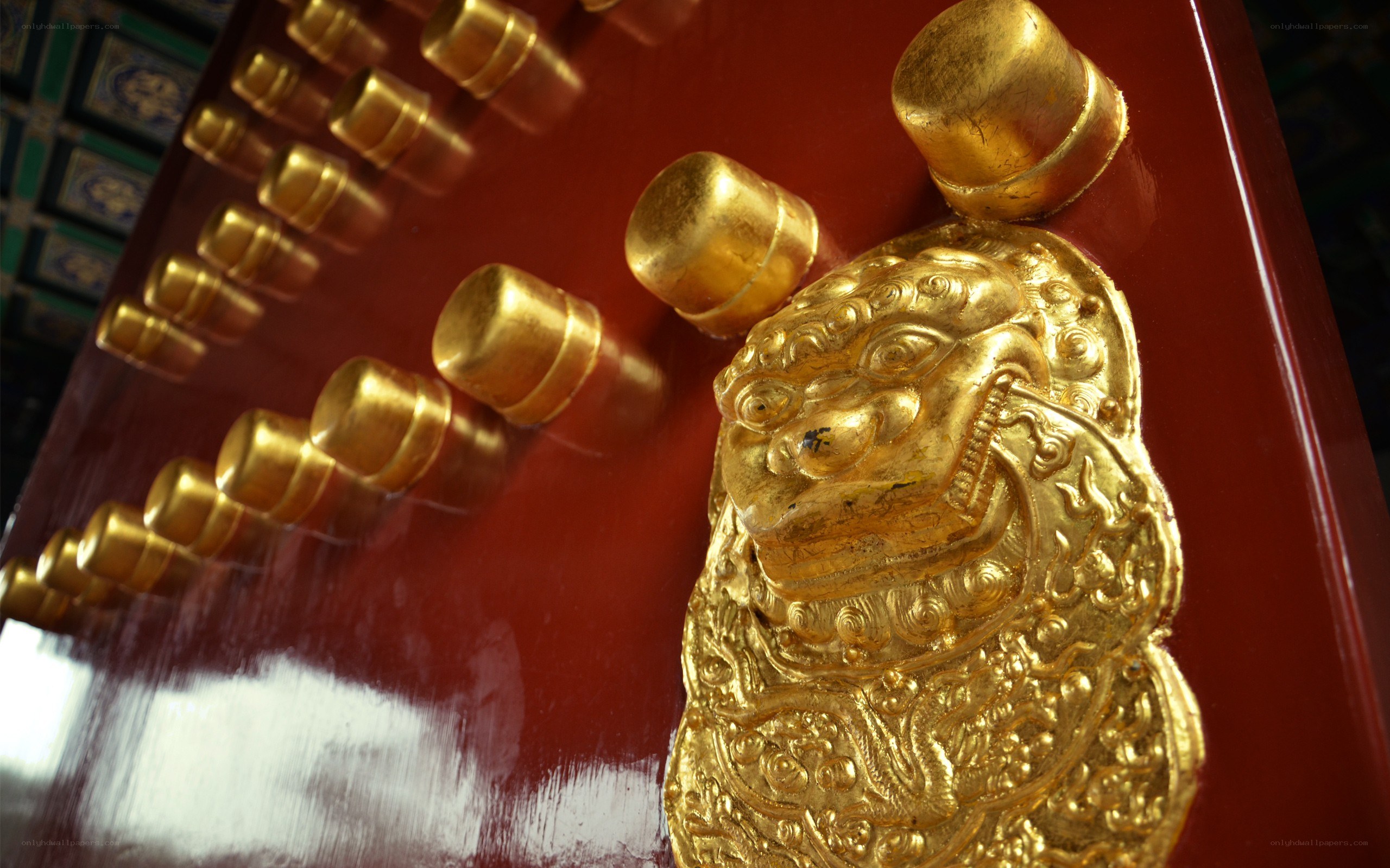 Golden lion door knocker