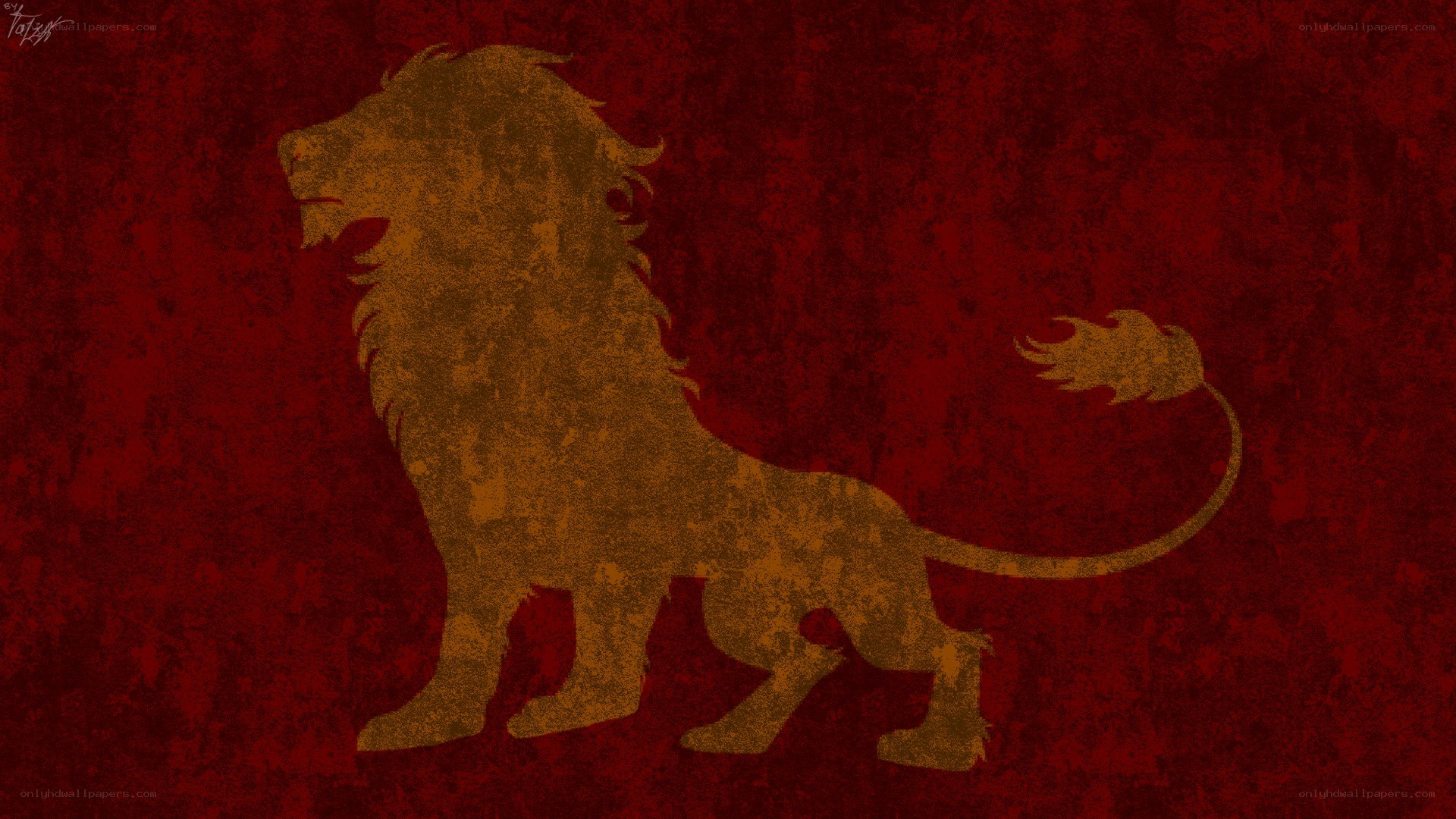 golden lion on red background