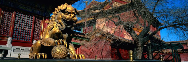 Golden lion statue at Forbidden City