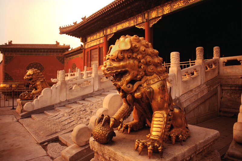 Golden lion statues at Forbidden City