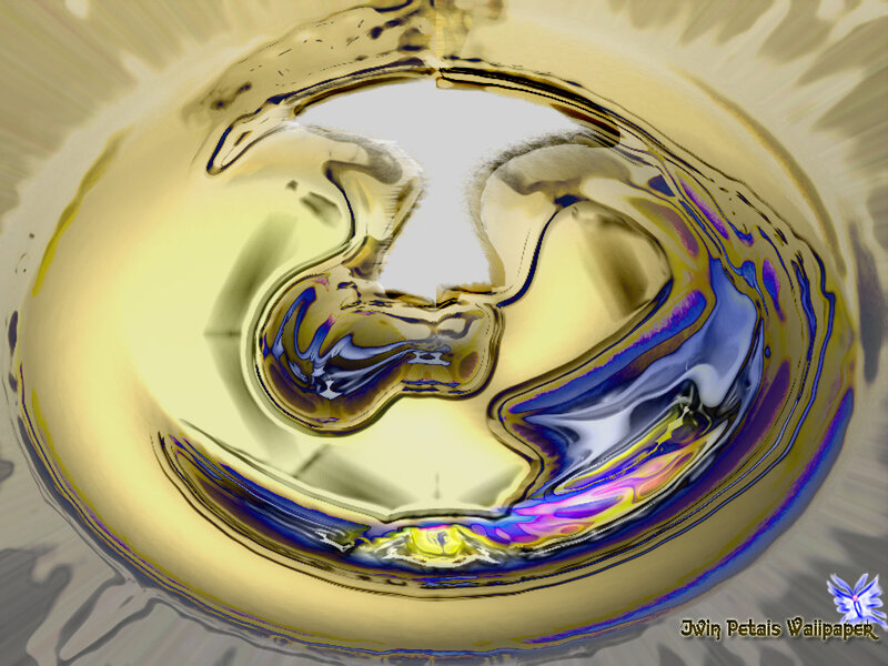 Golden liquid swirl with iridescent edges