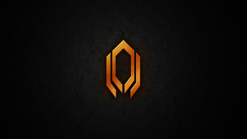 golden logo on dark background