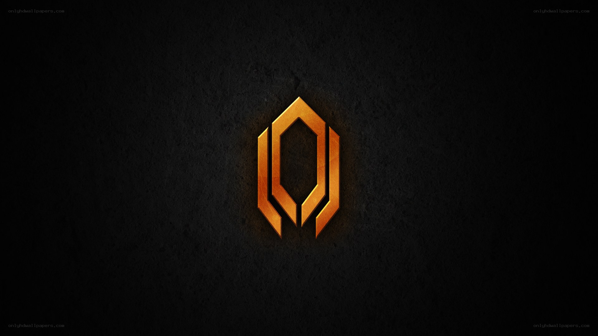 golden logo on dark background