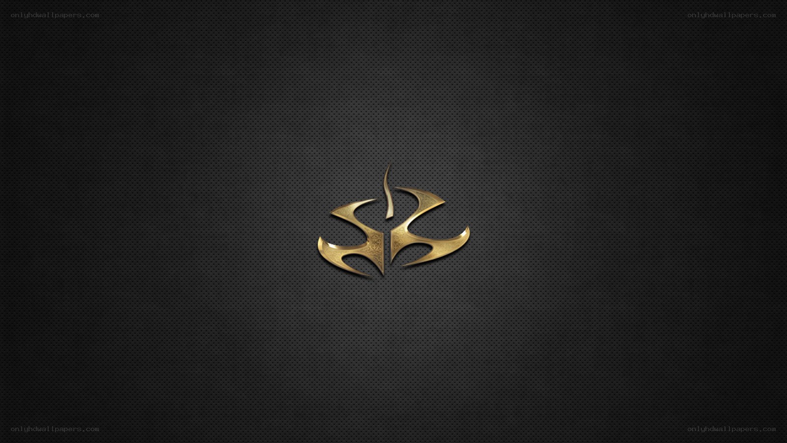 golden logo on dark textured background
