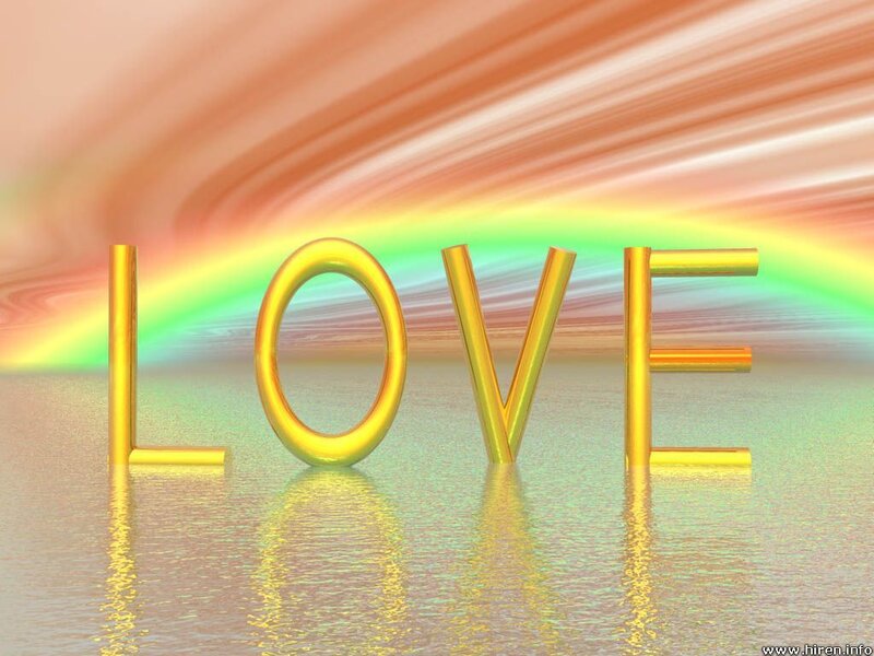 Golden love word with rainbow background