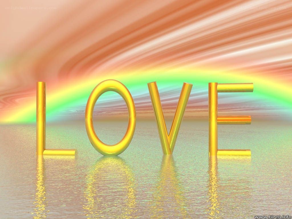 Golden love word with rainbow background