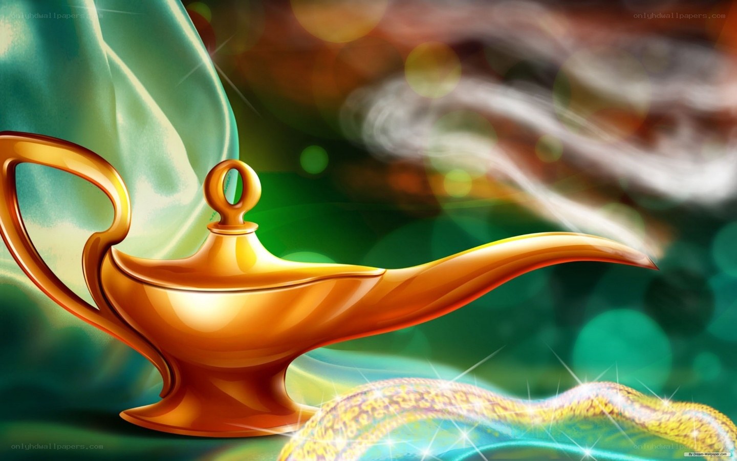 golden magic lamp with genie