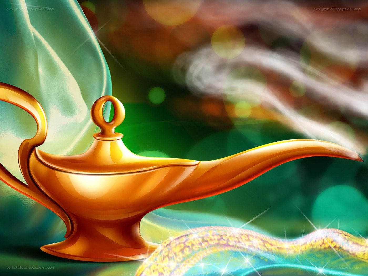 golden magic lamp with genie