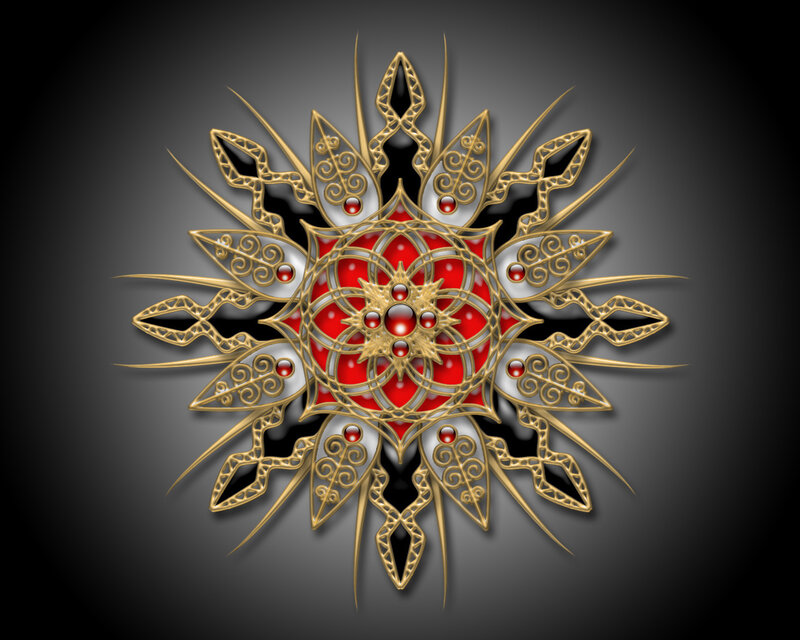 golden mandala with red center