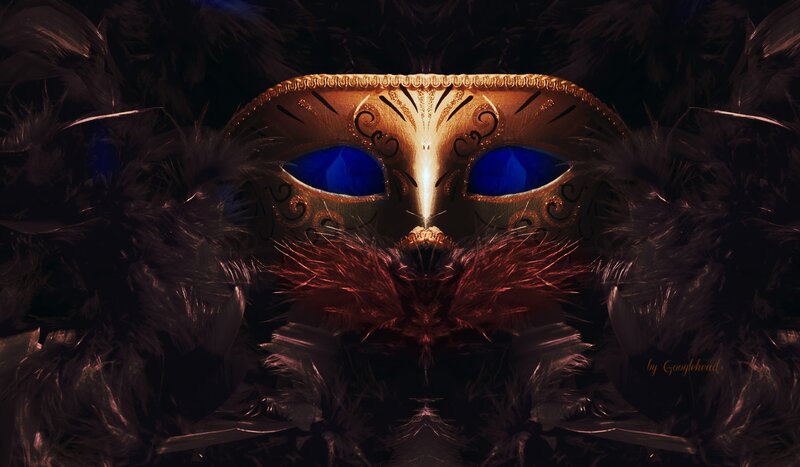 Golden Mask with Feathers — Black