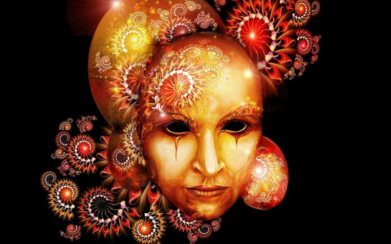 Golden Mask with Fractal Patterns — Gold