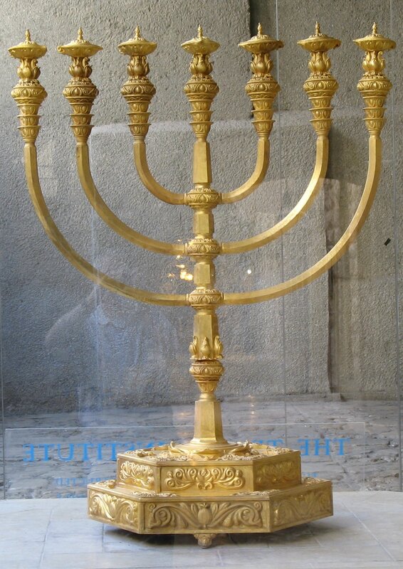 Golden menorah display