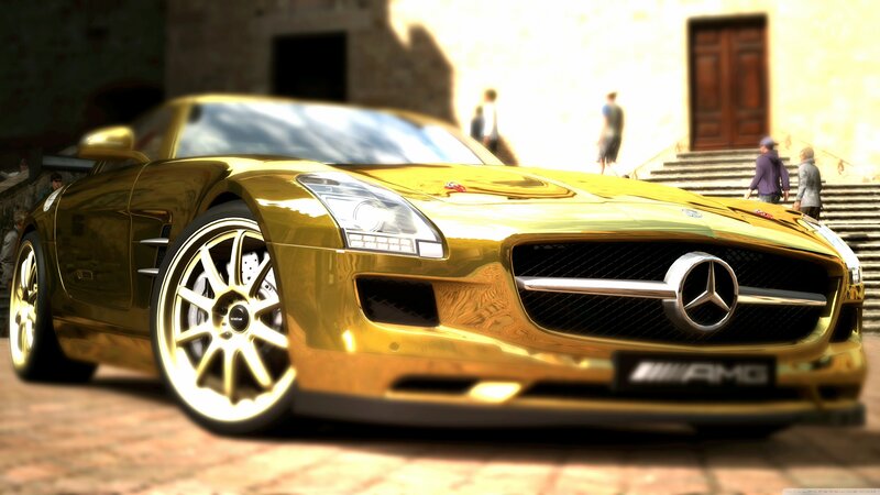 golden mercedes-amg sports car