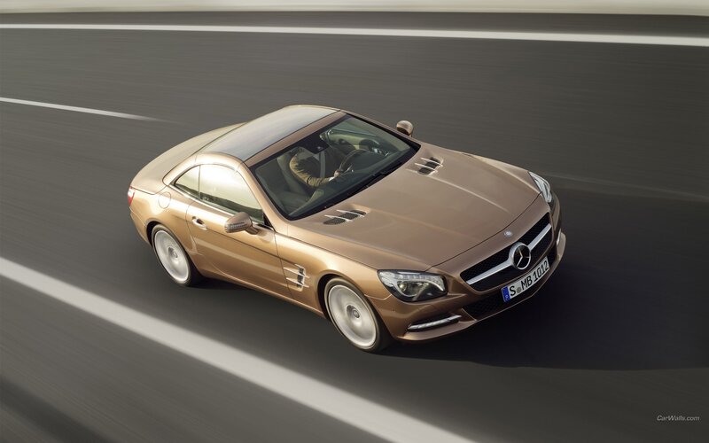 golden mercedes-benz sl roadster