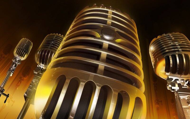 golden microphones in studio