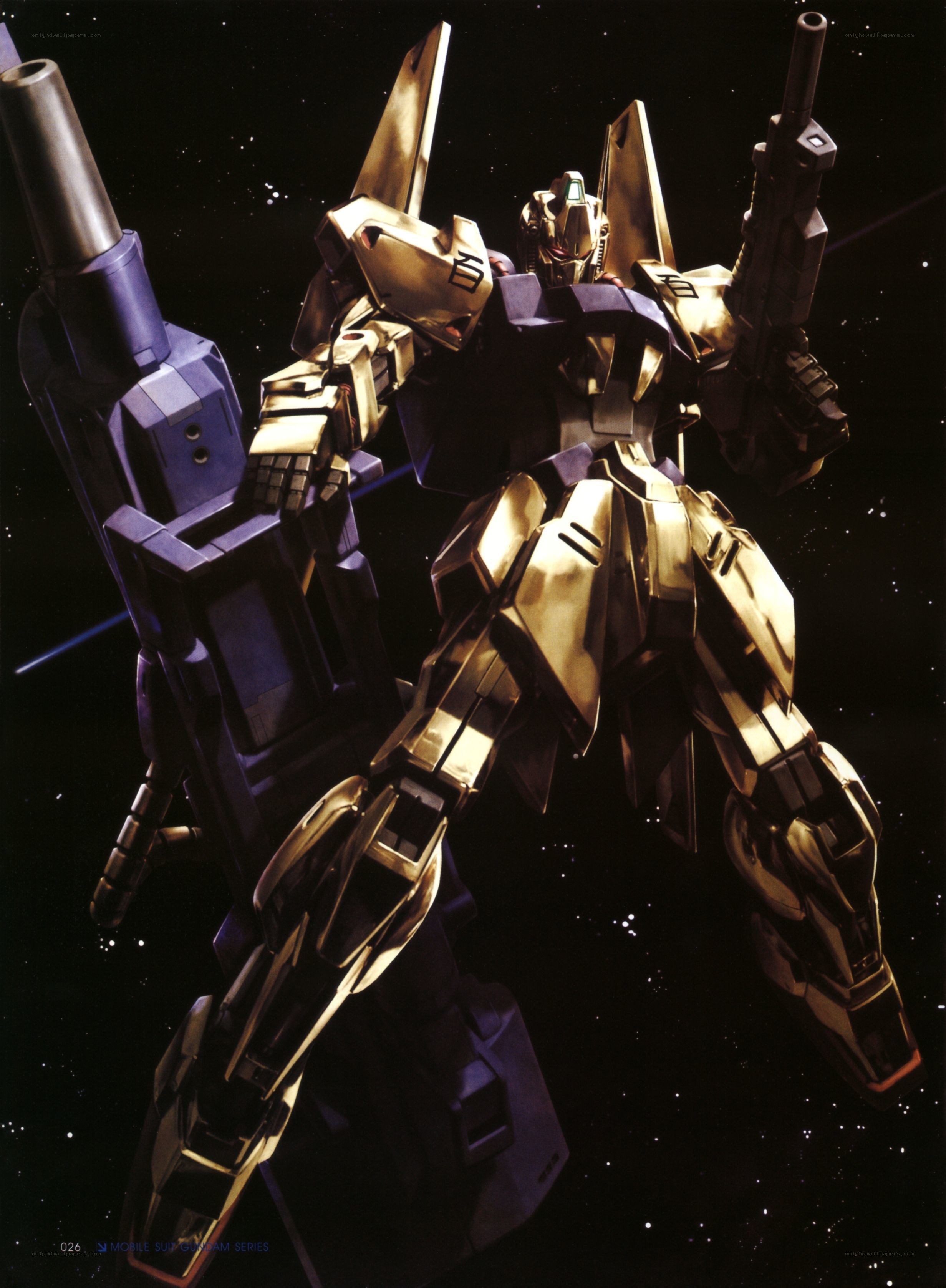 Golden mobile suit in space