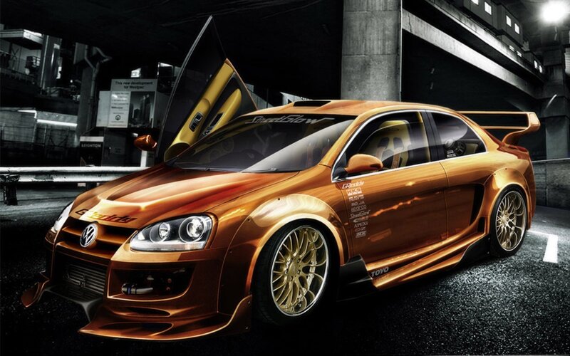 golden modified sports car