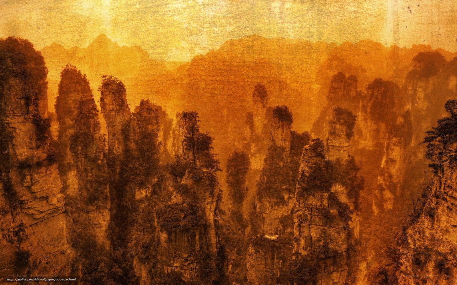 Golden mountain pillars