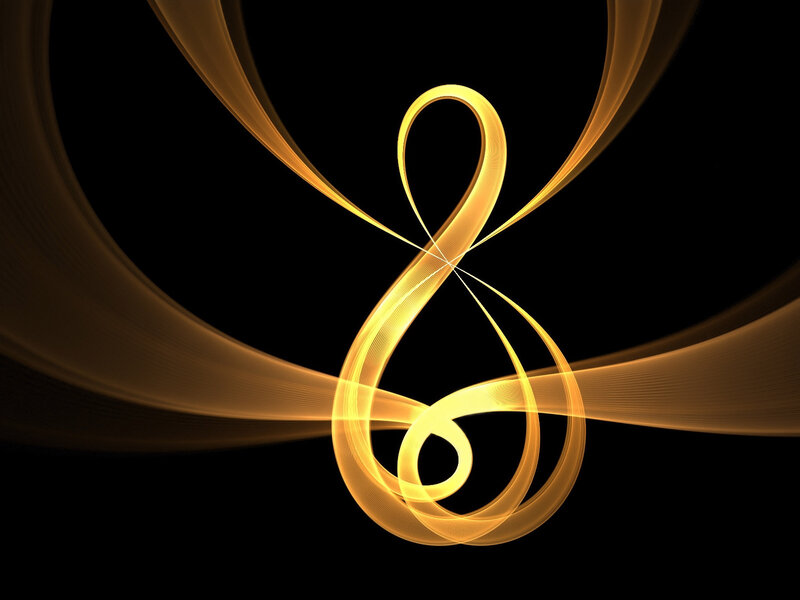 Golden musical symbol on black