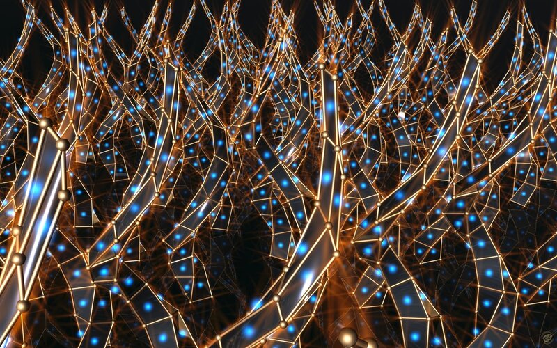 golden network with blue lights