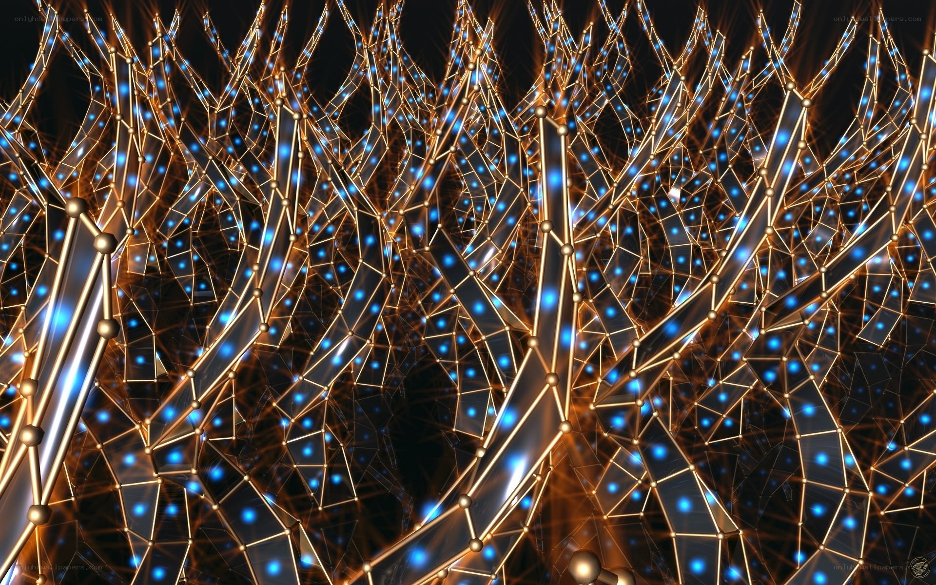 golden network with blue lights