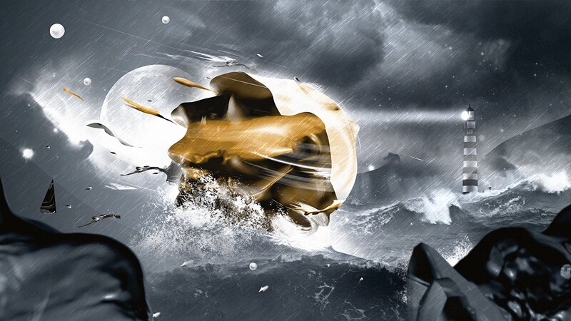 Golden Object in Storm — Black