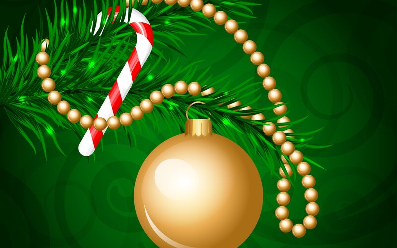 Golden Ornament on Branch — Green