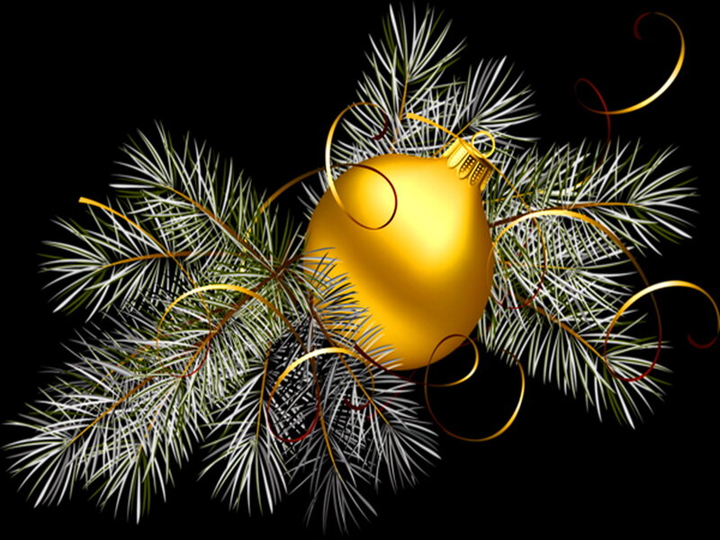 Golden Ornament on Pine — Gold