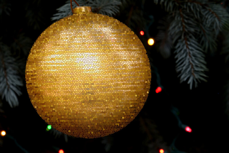 Golden Ornament on Tree — Gold, Festive, Night
