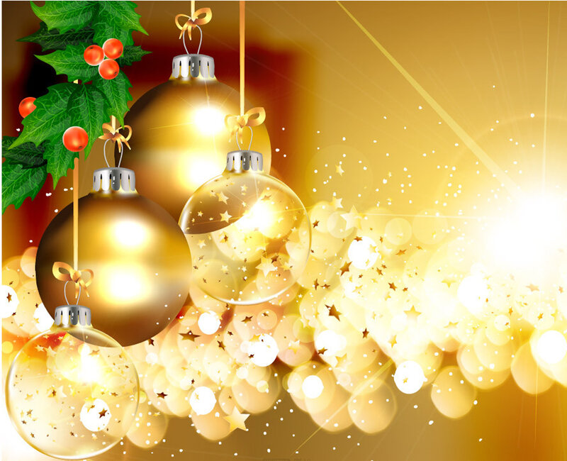 Golden Ornaments and Holly