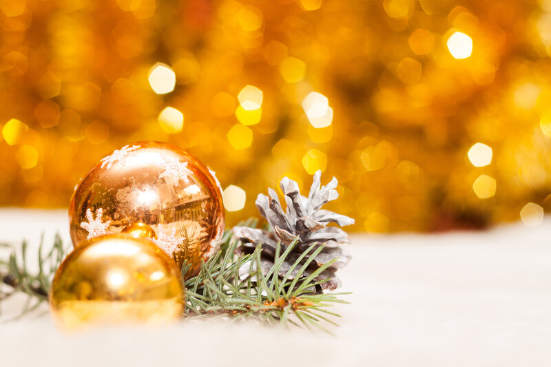 Golden Ornaments and Pinecone