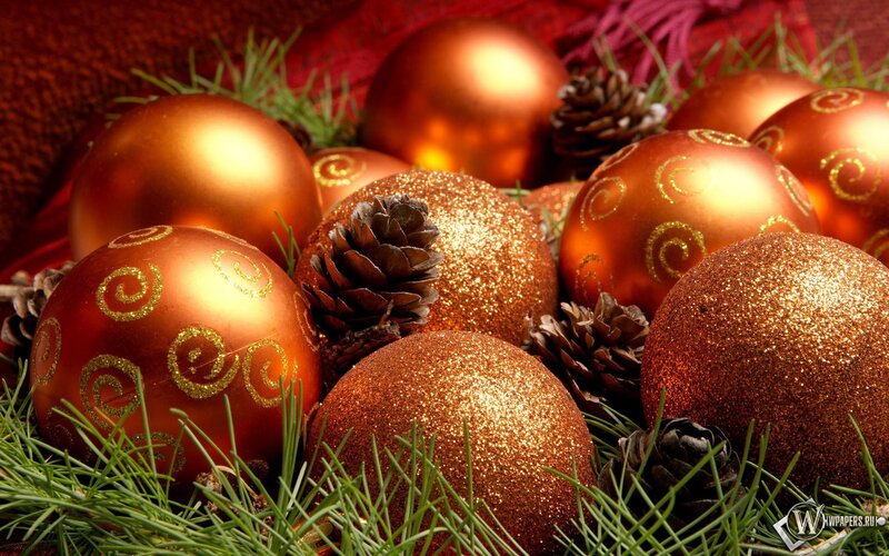Golden Ornaments and Pinecones — Gold, Festive