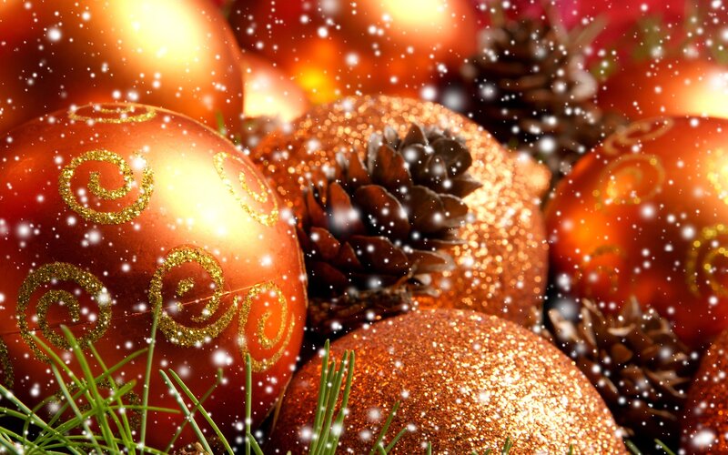 Golden Ornaments and Pinecones — Gold, Festive, Winter