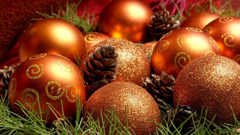 Golden Ornaments and Pinecones — Gold