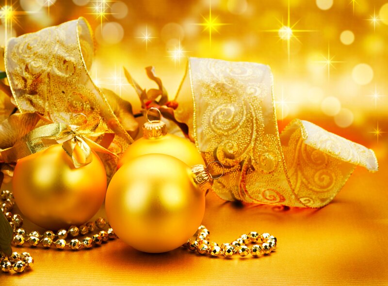 Golden Ornaments and Ribbon — Gold, Festive