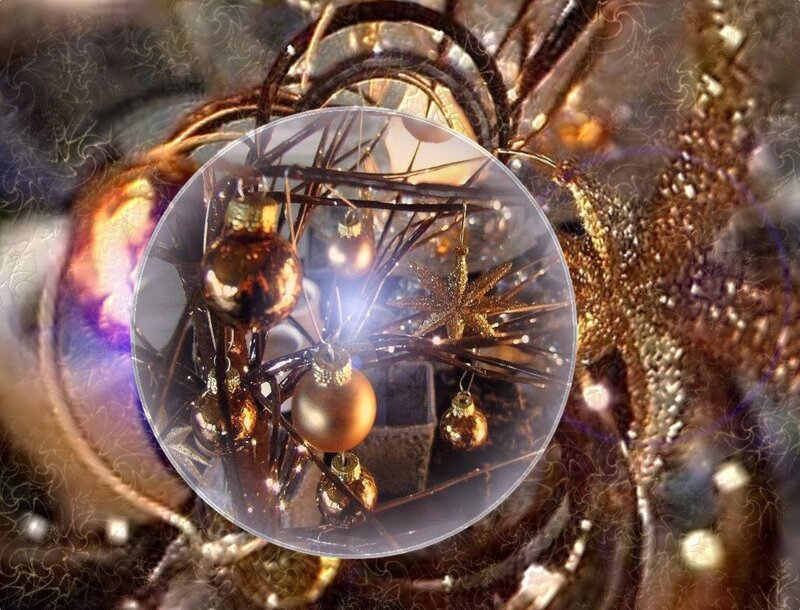 golden ornaments in glass dome