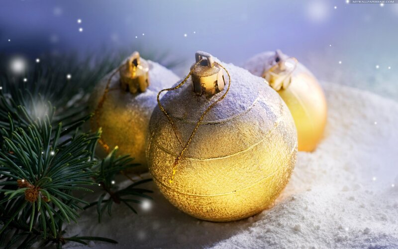 Golden Ornaments in Snow — Gold, Festive
