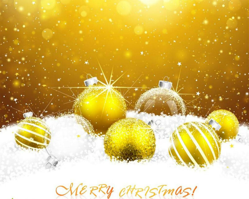 Golden Ornaments in Snow — Gold, Festive, Winter, Digital Art
