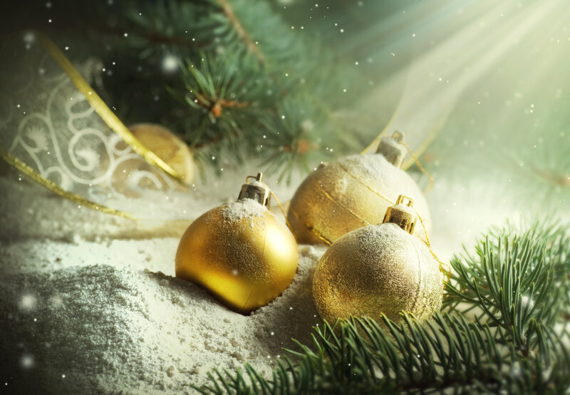 Golden Ornaments in Snow — Gold