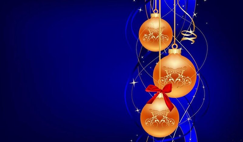 Golden Ornaments on Blue — Festive, Digital Art