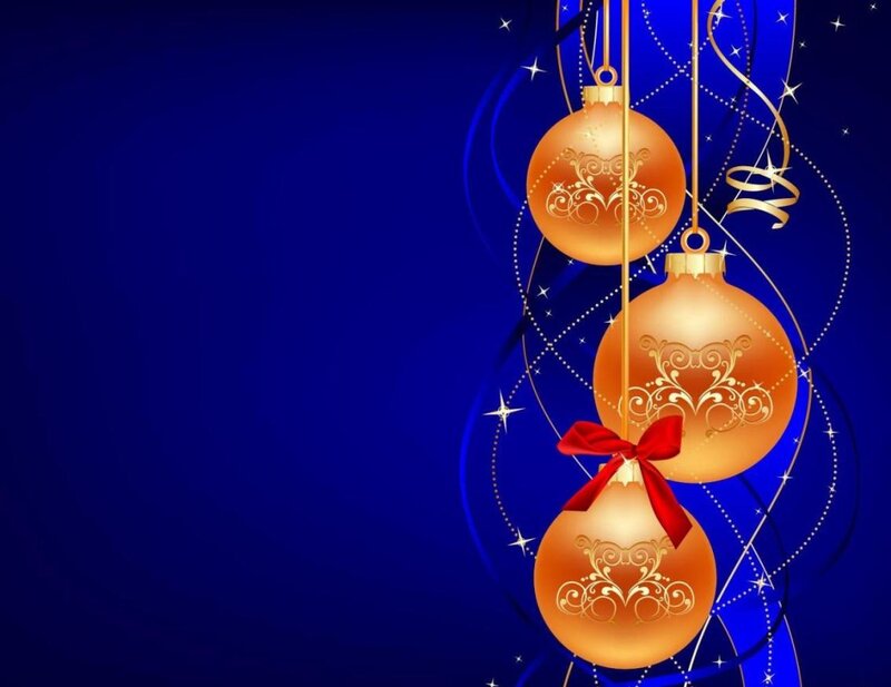 Golden Ornaments on Blue — Festive, Night, Digital Art, Ribbon