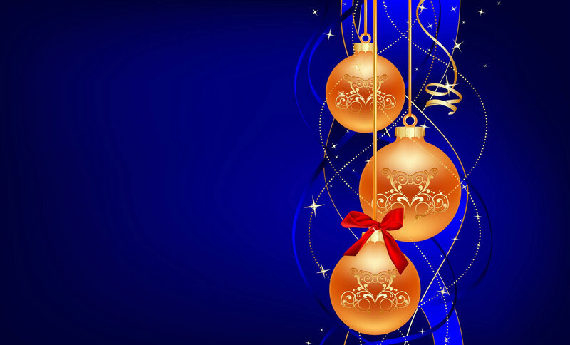 Golden Ornaments on Blue — Festive, Night, Digital Art, Ribbons