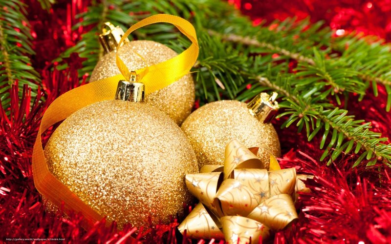 Golden ornaments on Christmas tree