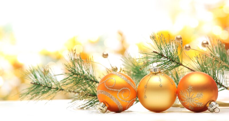 Golden Ornaments on Pine — Gold