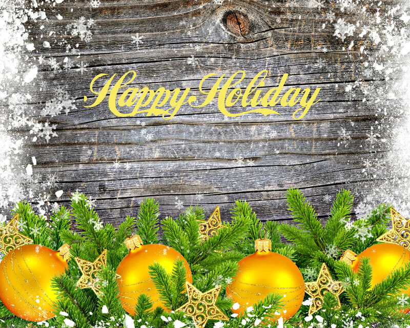 Golden Ornaments on Pine — Green, Festive, Winter