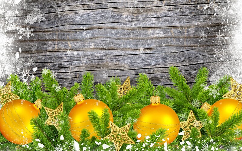 Golden Ornaments on Pine — Green