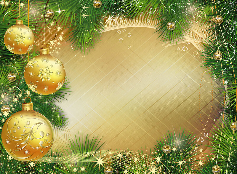 Golden Ornaments on Pine